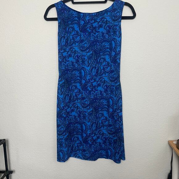 Vintage 90s Y2k Jalate Blue Paisley Mini Dress Ruched Waist Size Small - Picture 6 of 10